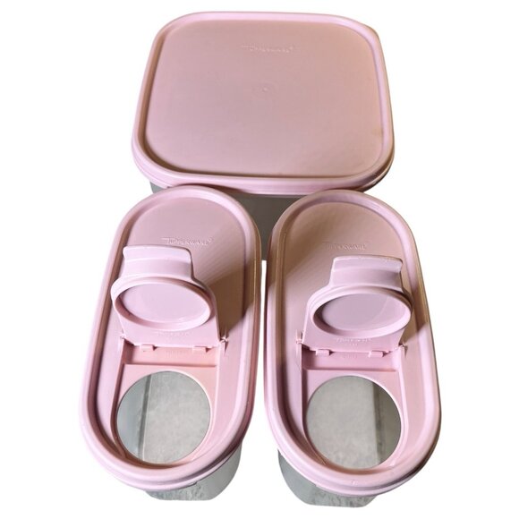 Lot 3 Tupperware Modular Mates Oval Containers Pink Lids - Picture 3 of 13